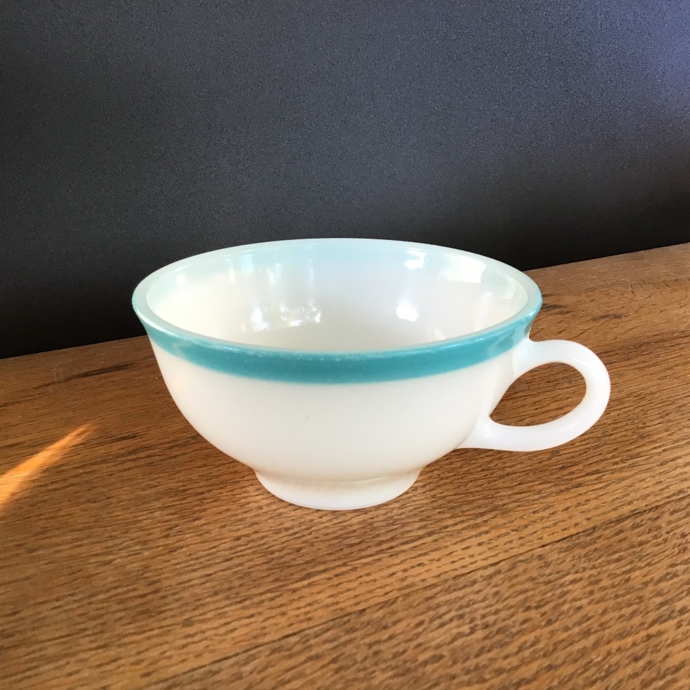Vintage Pyrex Cup White Milk Glass Blue Band Stripe Corning USA Coffee Tea